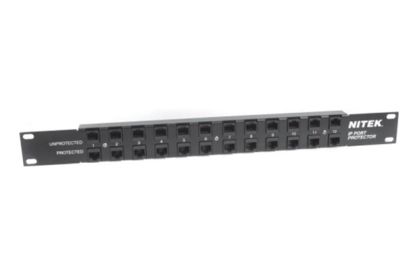 Nitek Überspannungsschutz, 12 Port, Netzwerk, 19" PoE/Non-PoE, 10/100 Mbps, RJ45 E/A, IPPTR12
