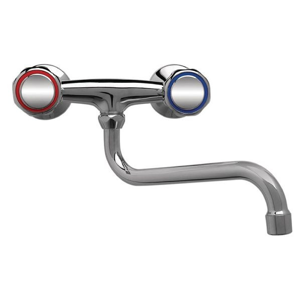 Gastro M Duoblock Mischhahn zur Wandmontage mit Drehknöpfen und tiefem Auslauf 30cm, DY385