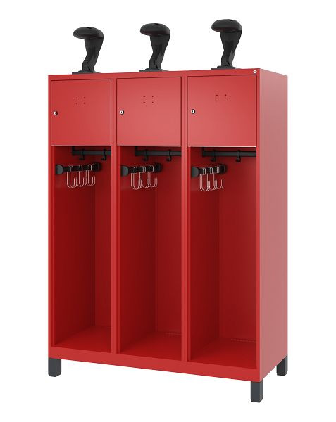 C+P Feuerwehrspind Evolo, Modell YOUNGSTER, 3 Abteile, H1630xB1200xT500 mm, Feuerrot, Füße, 0490015-32 S10008