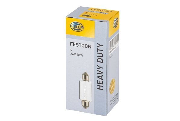 HELLA Halogen-Glühlampe, Soffittenlampe, Heavy Duty, 24V, 18W, Sockelausführung Glühlampe: SV8.5-8, Schachtel, 8GM 002 091-241