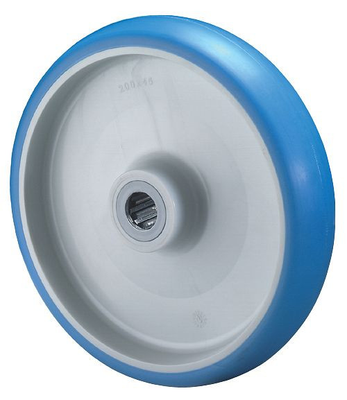 BS Rollen Polyurethanrad, Rad-Breite 45 mm, Rad-Ø 200 mm, Tragfähigkeit 300 kg, Lauffläche Polyurethan blau, Radkörper Kunststoff, Rollenlager, B36.200