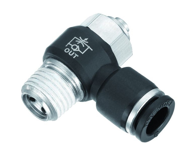 Prevost Ventil-Schraubdurchflussregler mit konischem Außengewinde - Abfluss - RPV OR, AG BSPT= R 1/8, für Schlauch mit Außen-Ø= 4 mm, RPV OR0400