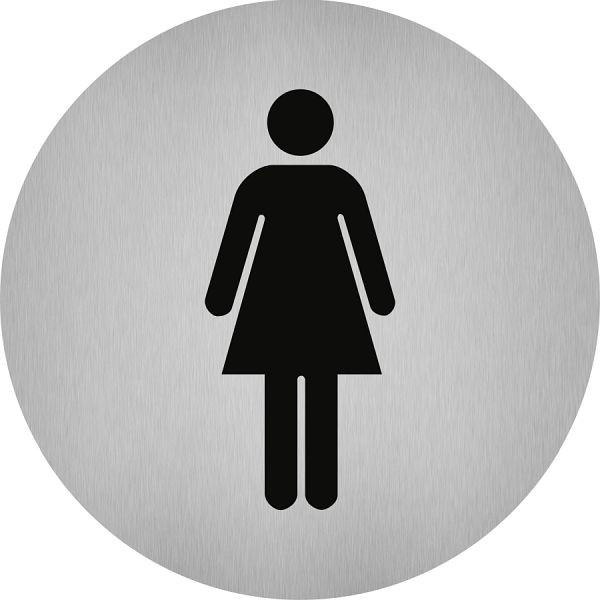 Moedel Piktogramm WC Damen, Edelstahl, selbstklebend, Ø 50 mm, 52487