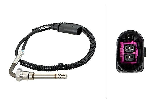 HELLA Sensor, Abgastemperatur, 2-polig, geschraubt, Kabel: 465mm, 6PT 358 181-661