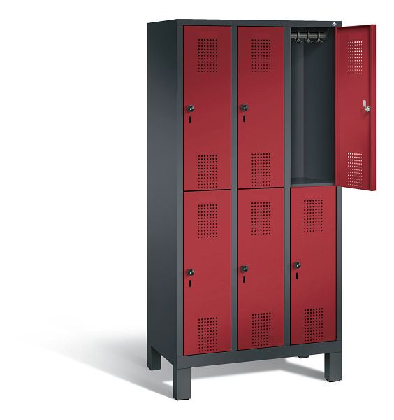 C+P Spind doppelstöckig Evolo, H1850xB900xT500mm, Farbe: Schwarzgrau / Rubinrot, 48310-30 S10205