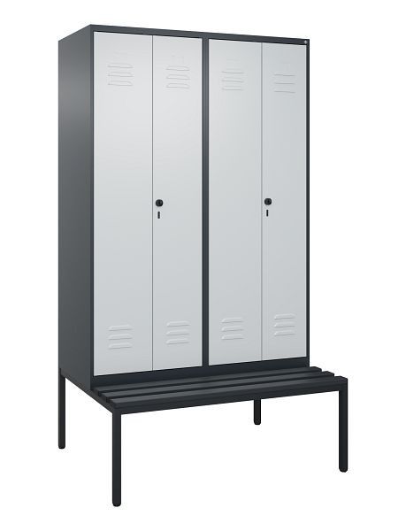 C+P Umkleidespind Classic PLUS, Doppel-Spind, 4 Abteile, 2120x1200x815mm, 7016/7035, Drehriegel, mit untergebauter Sitzbank, 0800527-40P S10043
