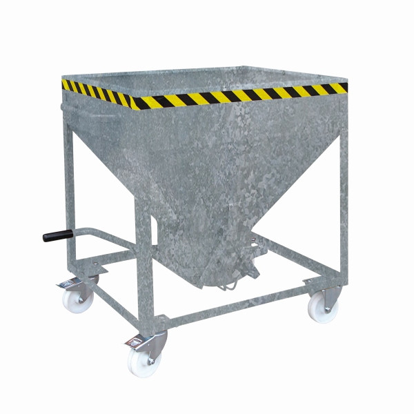 Eichinger Industrie Silobehälter auf Rollen, mittigem, per Hebel bedienbarem Auslauf, 300 Liter, feuerverzinkt, 20510400002000