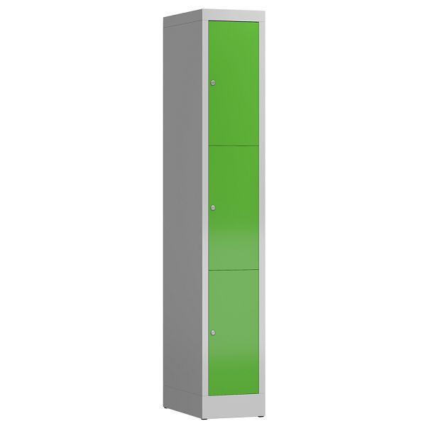 Lüllmann ClassiX Schließfachschrank, 1 Abteil, 3 Fächer, 1800 x 310 x 500 mm, lichtgrau/gelbgrün, X-520315