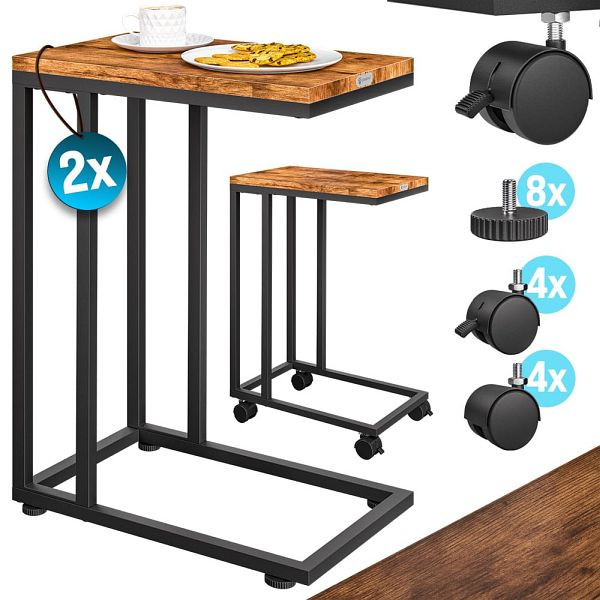 casaria Beistelltisch Schwarz 2er-Set unterfahrbar 50x35x65/70cm mobil Rollen mit Bremse, 997764