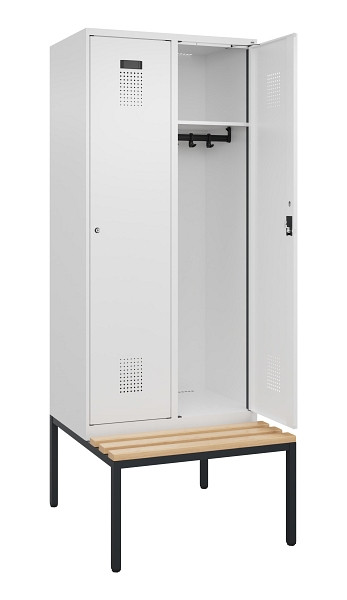 C+P Spind Evolo PLUS, 2 Abteile, 2120x800x815mm, 9016/9016, Haken 4, Zylinderschloss, Sitzfläche Buche-Hartholz, Sitzbank, 0490507-22 S10047