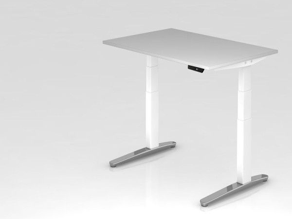 Hammerbacher Sitz-Steh-Schreibtisch elektrisch 120x80cm Grau/Weiß, poliert, Rechteckform, VXBHM12/5/WC