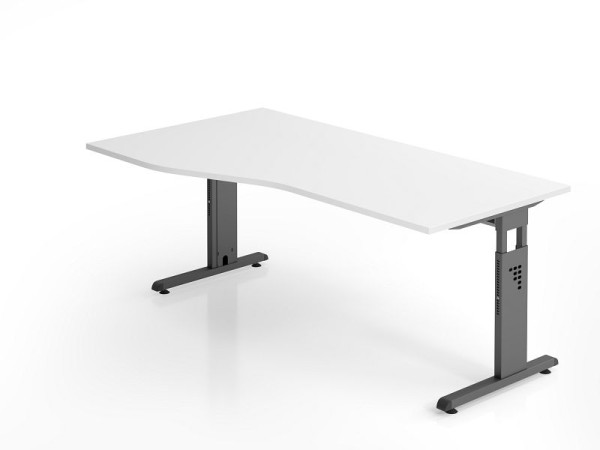 Hammerbacher Schreibtisch OS18, 180 x 100/80cm, Platte: Weiß, 25 mm dick, 2 mm ABS-Kante, Freiform, links oder rechts montierbar, VOS18/W/G
