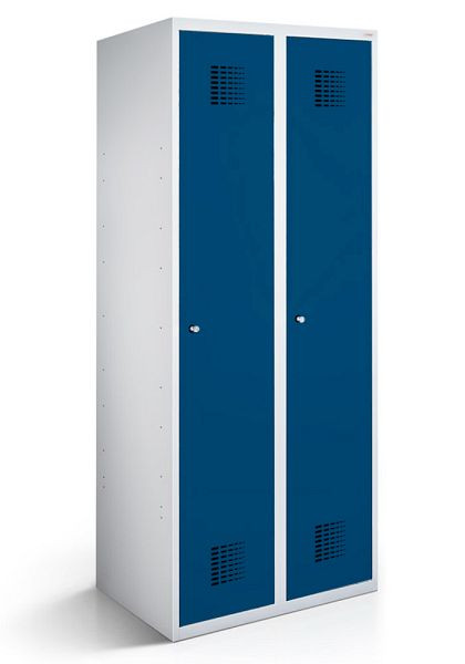 KEMMLIT Spind mit 2 Abteilen 40cm mit geschlossenem Sockel, Enzianblau 5010, Zylinderschloss, 100015