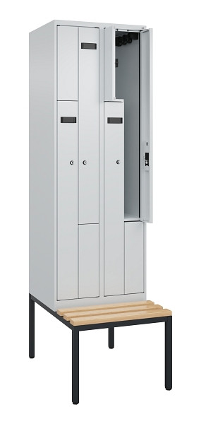 C+P Z-Spind Evolo PLUS, Bank, 4 Fächer, 2120x600x815mm, 7035/7035, Zylinderschloss, Sitzfläche Buche-Hartholz, Sitzbank, 0490537-204 S10038