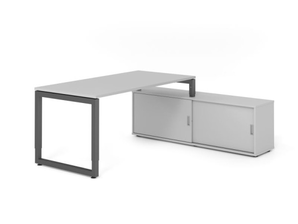 Hammerbacher Aufsatz-Schreibtisch RSE16, 160x80cm, Platte: Grau, 25mm dick, Rahmen Graphit, höheneinstellbar, Grau / Grau, VRSE16SB/5/G/5/5