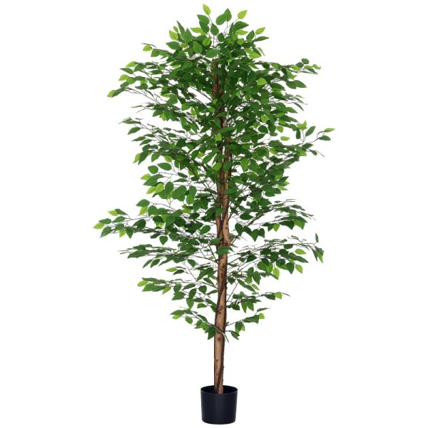 HOMCOM Künstlicher Ficus-Baum, realisitisch, pflegeleicht, inkl. Topf 180 cm hoch, Grün, 830-799V01GN