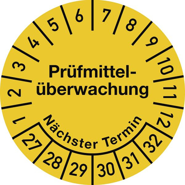 Moedel Prüfplakette Prüfmittelüberwachung 2027-2032, Dokumentenfolie, Ø 30 mm, VE: 10 Stück/Bogen, 108209