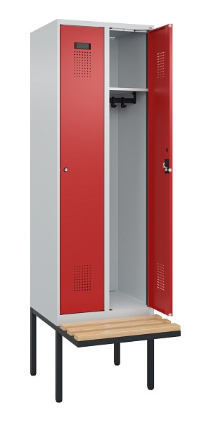 C+P Spind Evolo PLUS, 2 Abteil, 2120x600x815mm, 7035/3000, Zylinderschloss, Sitzfläche Holz, 0490407-20 S10030