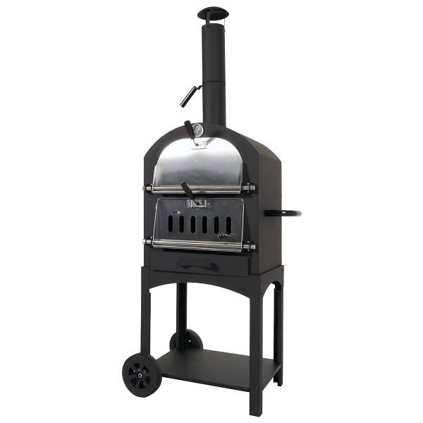 Mendler Holzkohlegrill HWC-N15, Pizzaofen Kaminofen, Grillrost Holzkohlerost Pizzastein, Stahl schwarz hochtemperaturlackiert, 105851
