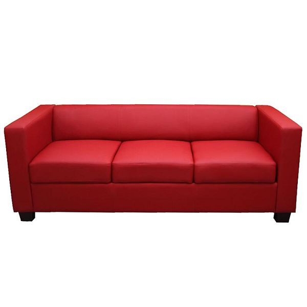 Mendler 3er Sofa Couch Loungesofa Lille, Kunstleder, rot, 14212+14250+14251
