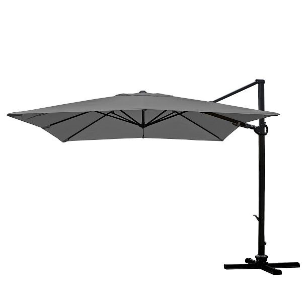 Mendler Gastronomie-Ampelschirm HWC-A39, 3x3m (Ø4,24m) schwenkbar drehbar, Polyester/Alu 31kg, anthrazit ohne Ständer, 59353