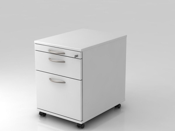 Hammerbacher Rollcontainer 58cm, 1 Schub, 1HR, Schloss BM Weiß, 42,8x58x59 cm, 1/3/6 HE, VAC20/W/W/BM