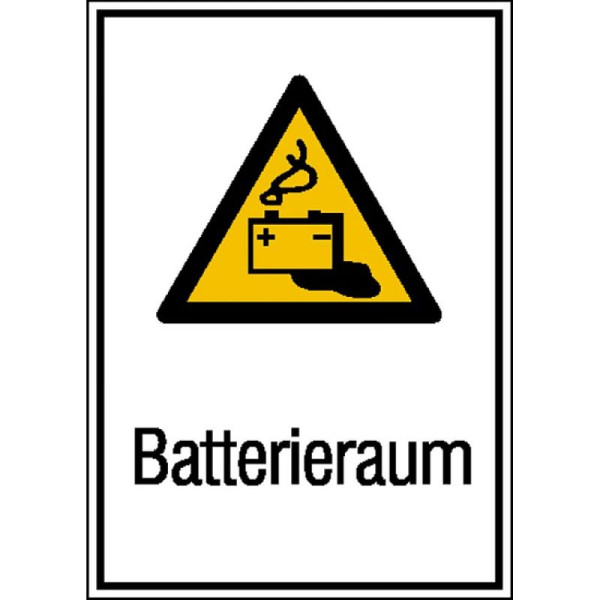 Stein HGS Elektrokennzeichnung/Kombischild mit Warnzeichen und Zusatztext, Batterieraum, 131 x 185 mm / Folie, selbstklebend, 21.1247