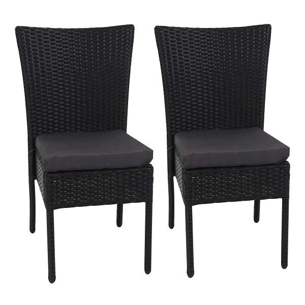 Mendler 2er-Set Poly-Rattan Stuhl HWC-G19, Balkonstuhl Gartenstuhl, stapelbar, schwarz, Kissen dunkelgrau, 70950