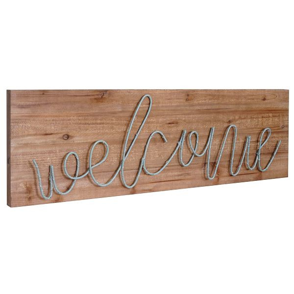 Mendler LED-Holzschild, Leuchtbild Wandbild, Landhaus, 28x88x3cm, welcome, 57583
