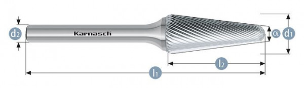 Karnasch Hartmetall-Frässtift unbeschichtet KEL/ HP-5 d1=12 / l2=32 / d2=6 / l1=77mm, VE: 2 Stück, 113083045
