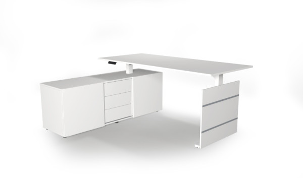 Kerkmann Komplettarbeitsplatz Move 3 elektisch höhenverstellbar, B x 1800 x T 800 x H 740 mm, Ausführung links, Weiß/Weiß, 103844.1