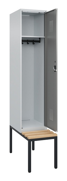 C+P Spind Evolo PLUS, 1 Abteile, 2120x400x815mm, 7035/0004, Haken 4, Zylinderschloss, Sitzfläche Buche-Hartholz, Sitzbank, 0490507-12 S10041