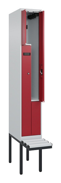 C+P Z-Spind Evolo PLUS, Bank, 2 Fächer, 2120x300x815mm, 7035/3003, Zylinderschloss, Material Sitzfläche Kunststoff, 0490437-102 S10082
