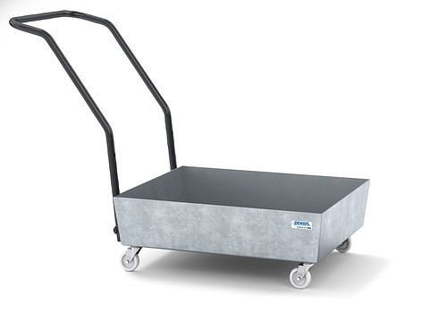 DENIOS Fahrbare Auffangwanne classic-line für 1 Fass à 60 l, verzinkt, ohne Gitterrost, 259376
