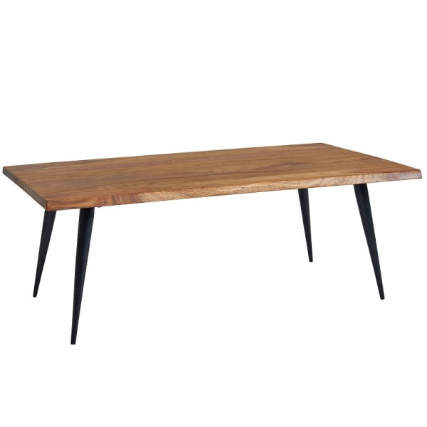 Wohnling Couchtisch 110 x 60 x 40 cm Sheesham Massivholz Sofatisch mit Baumkante, Wohnzimmertisch Kaffeetisch Eckig mit Metall-Gestell, WL6.543