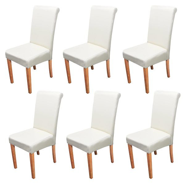 Mendler 6er-Set Esszimmerstuhl Stuhl Küchenstuhl Novara II, Leder, creme, helle Beine, 8321+8321+8321