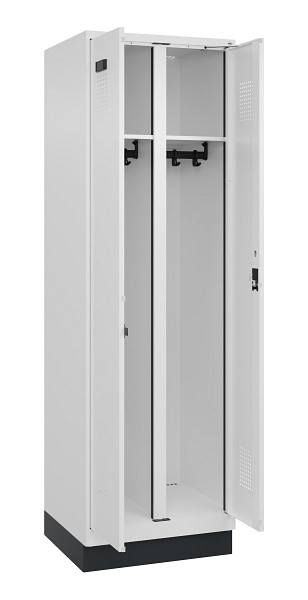 C+P Schwarz-Weiß-Spind Evolo PLUS, mit Sockel, 2 Abteile, 1950x600x500mm, 9016/9, Zylinderschloss, 049022-20 S10047