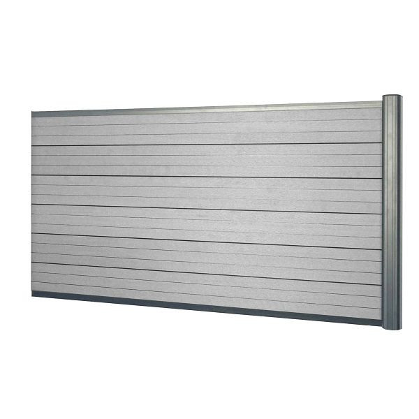 Mendler WPC-Sichtschutz Sarthe, Windschutz Zaun, Alu-Pfosten, Erweiterungselement niedrig, 1,85m grau, 65038+65039