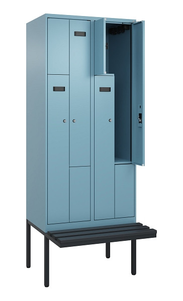 C+P Z-Spind Evolo PLUS, Bank, 4 Fächer, 2120x800x815mm, 0010/0010, Zylinderschloss, Material Sitzfläche Kunststoff, 0490437-224 S10102