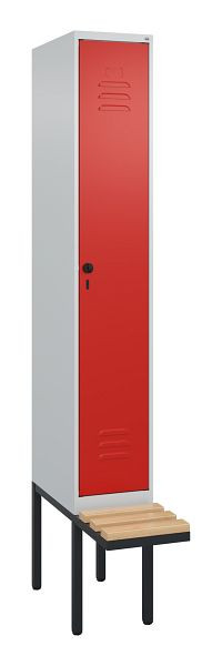 C+P Umkleidespind Classic PLUS, 2120x300x815mm, 7035/3020, Drehriegel, Buche-Sitzleisten, 3 Doppel-Haken, 0800407-10 S10002