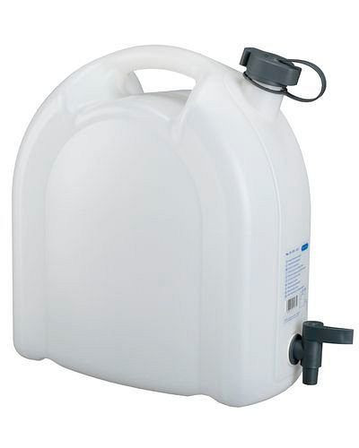 DENIOS Kanister aus Kunststoff, transparent, mit Ablasshahn, 15 Liter, 243708
