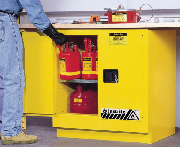 Justrite Undercounter Sure-Grip EX Sicherheitsschränke 89-UC, 89 x 89 x 56 cm, Gelb, 2 Türen manuell schließen - 1 Einlegeboden, JCB8923001