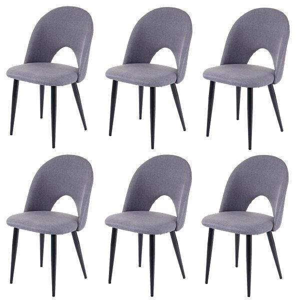 Mendler 6er-Set Esszimmerstuhl HWC-D73, Stuhl Küchenstuhl, Stoff/Textil, dunkelgrau, 64206+64210
