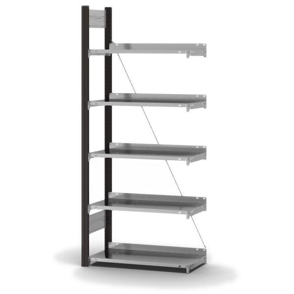 hofe Anbauregal, zerlegt, 5 Böden 1750 x 300 x 750 mm, verzinkt Stützprofile - anthrazitgrau/RAL 7016, HAA17307EX