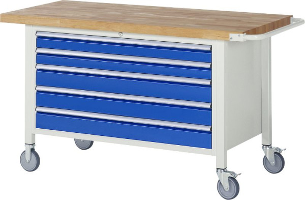 RAU Fahrbare Werkbank 8000 - Modell 8371, B1500 x T700 x H880-1080 mm, Unterbau-Container, 5x Schubladen: 2xH90, 3xH120 mm, 05-8371A2-157B4H.11