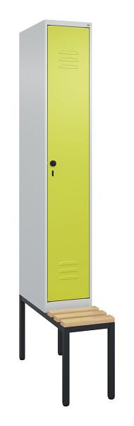 C+P Umkleidespind Classic PLUS mit Mitteltrennwand, Bank, 2120x300x815mm, 7035/0024, Drehriegel, Buche-Sitzleisten, 0800507-10F S10010