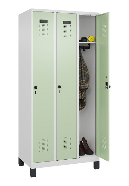 C+P Spind Evolo PLUS, mit Füßen, 3 Abteile, 1950x900x500mm, 9016/6019, Verschluss Drehriegel, Ablageböden 3, 049010-30 S10019