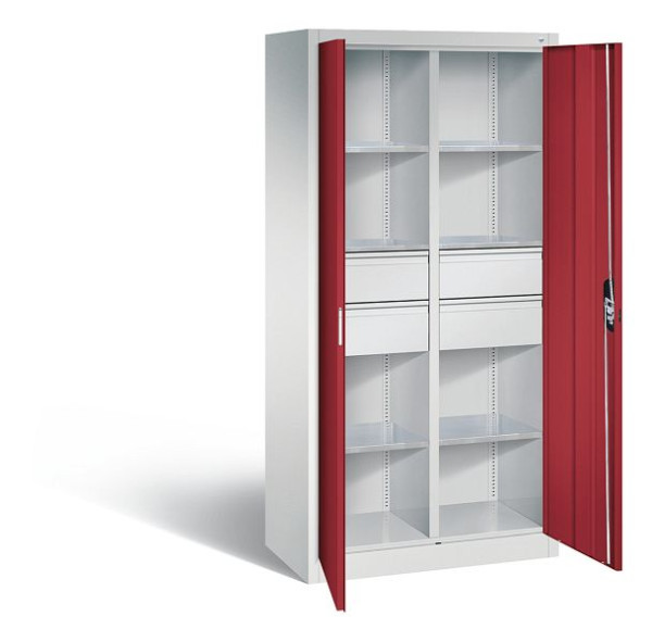 C+P Werkzeugschrank Acurado, H1950xB930xT500mm, Farbe: Lichtgrau / Rubinrot, Muldengriff, 8921-3042 S10134