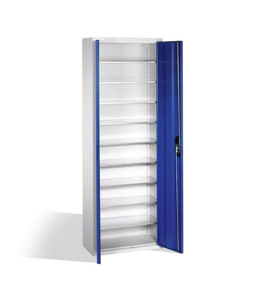 C+P Magazinschrank Serie 13, H1980xB700xT300mm, Farbe: Lichtgrau / Enzianblau, Muldengriff, 133113-20 S10080