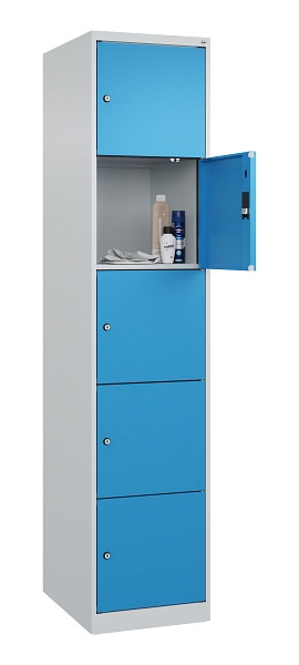C+P Schließfachschrank Evolo PLUS, 5 Fächer, 1850x400x500mm, 7035/5012, 049000-125 S10007